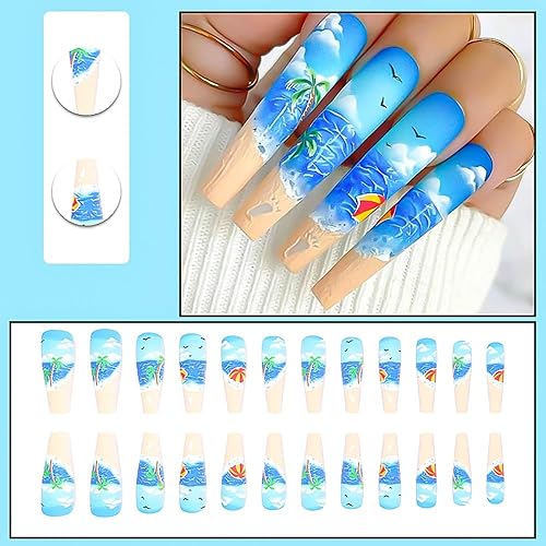 Miniatura 6 de Uñas postizas a presión extralargas negras con forma de ataúd, uñas postizas azules esmeriladas con brillo en la oscuridad, diseño de mariposa 3D y