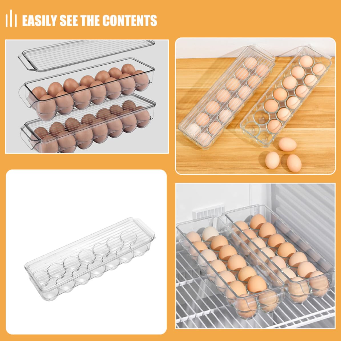 2 Piezas Bandeja Transparente Apilable para Huevos con 14 Compartimentos, Organizador de Huevos para Refrigerador, Material Pet Resistente para Cocina y Almacenamiento