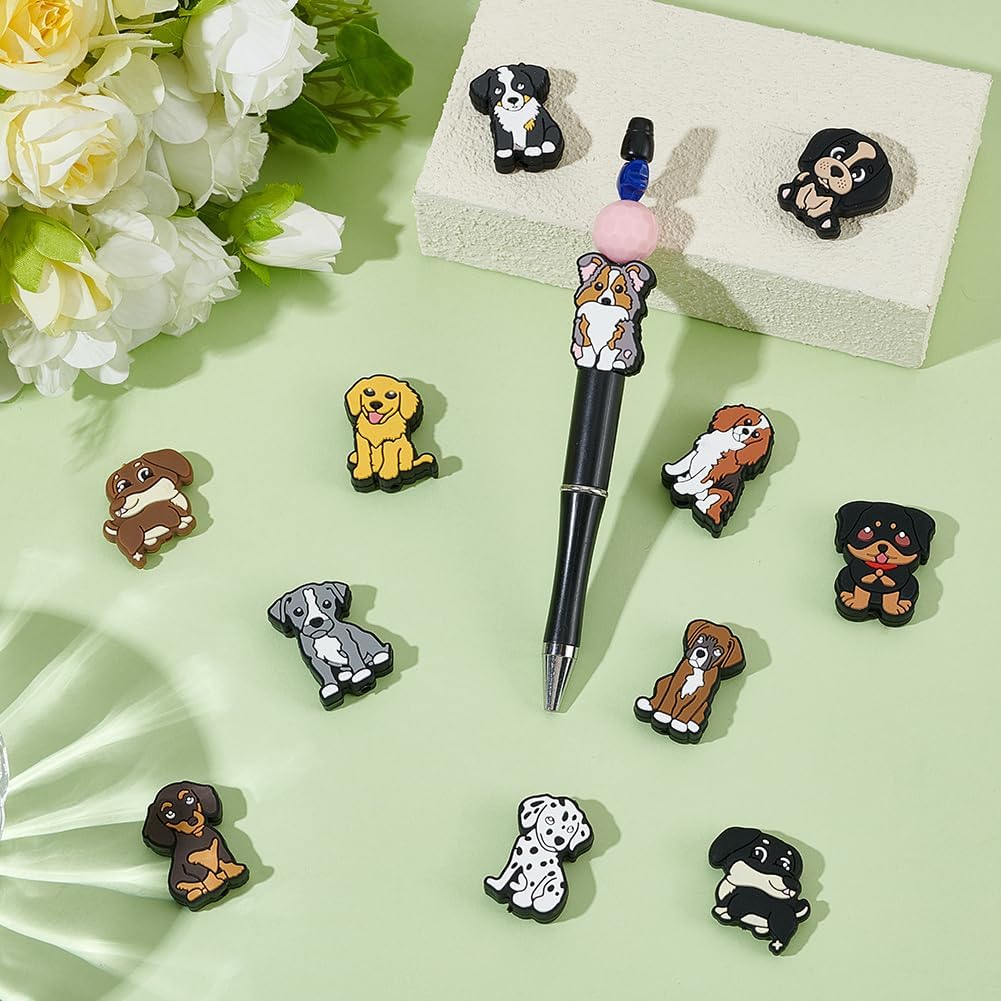 1 Box 12pcs 12 Styles Dog Silicone Beads Flat Pet Puppy Animal Focal Dogs Rubber Animals Pets Loose Spacer Bead Charms Bulk for Jewelry Making Keychain Hang Ornament DIY Decor Craft Supply image 4