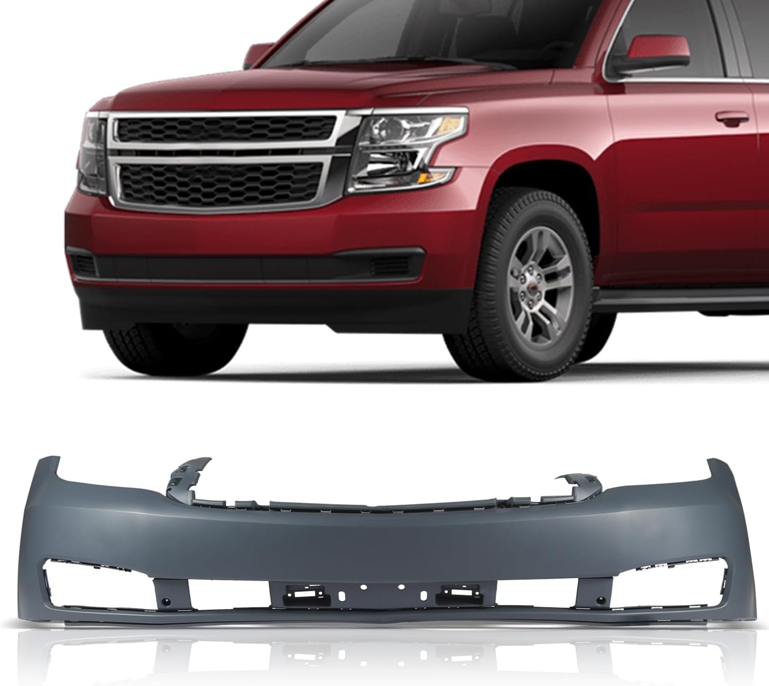 Front Bumper Cover Fits for Chevy Tahoe Suburban 2015-2020 Primed Front Bumper without Radar Hole Plastic Bumper Factory Specification GM1000973