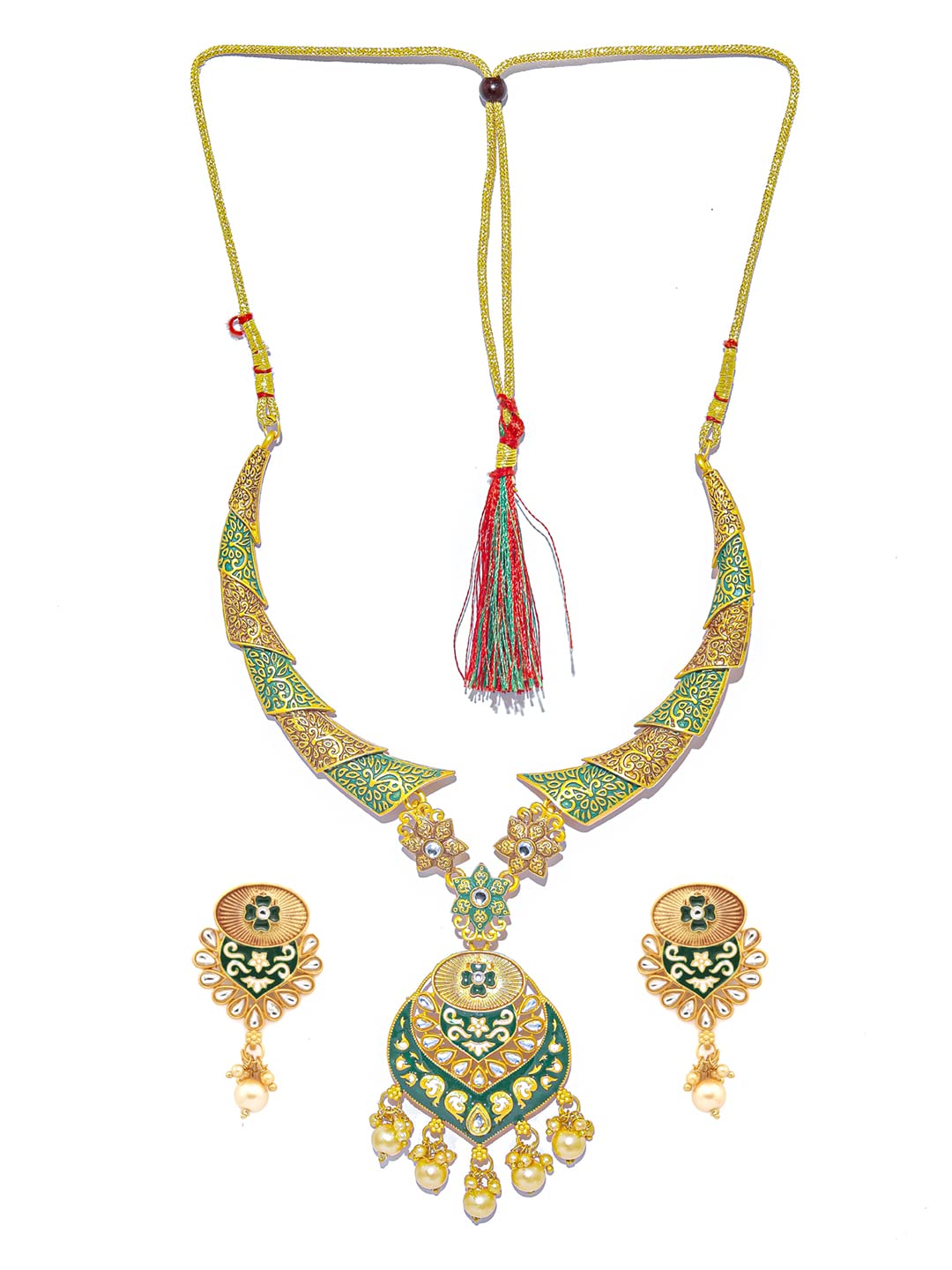 Priyaasi Ethnic Gold & Green Floral Meenakari Jewellery Set (B09PGD7VND) Amazon Price History, Amazon Price Tracker