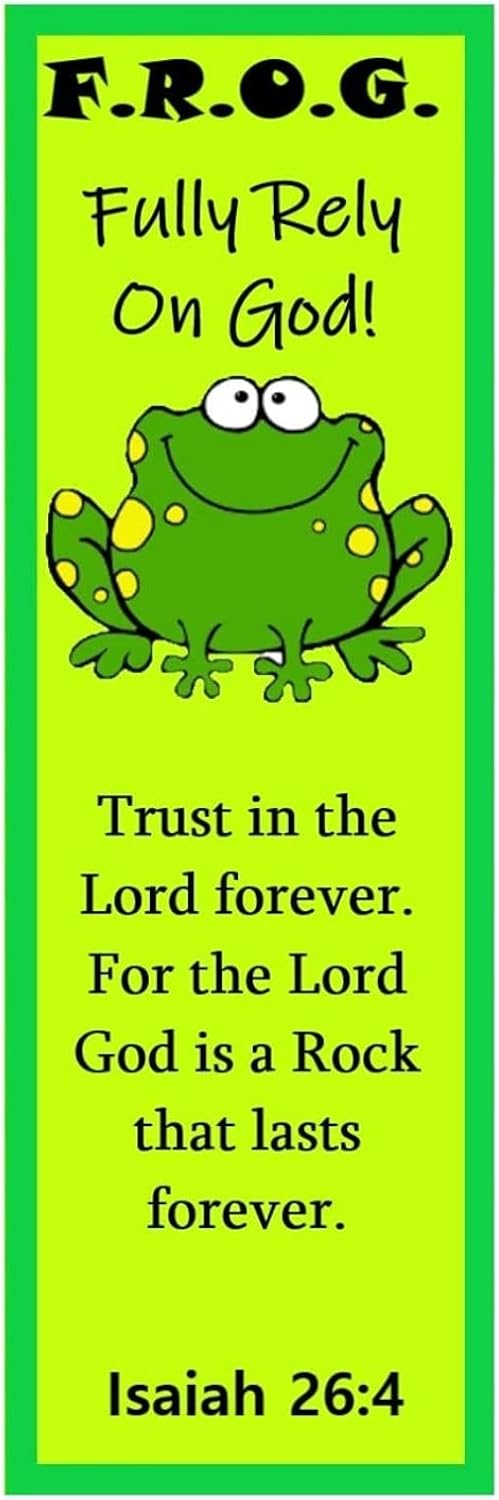 Fun Bright Green Fully Rely On God Frog F.R.O.G. Bible Verse Christian Bookmarks for Kids Inspirational Gifts Perfect for Reading Rewards Church Supplies Giveaways for Sunday School Bulk 100 Count