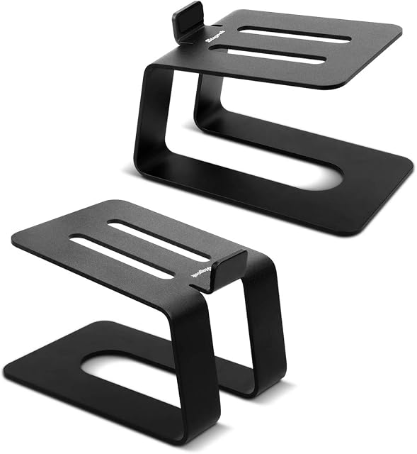 Stageek Pair of Aluminum Desktop Speaker Stands, Universal Desk Speaker Stand for Studio Monitors, Bookshelf Computer Speakers, Black