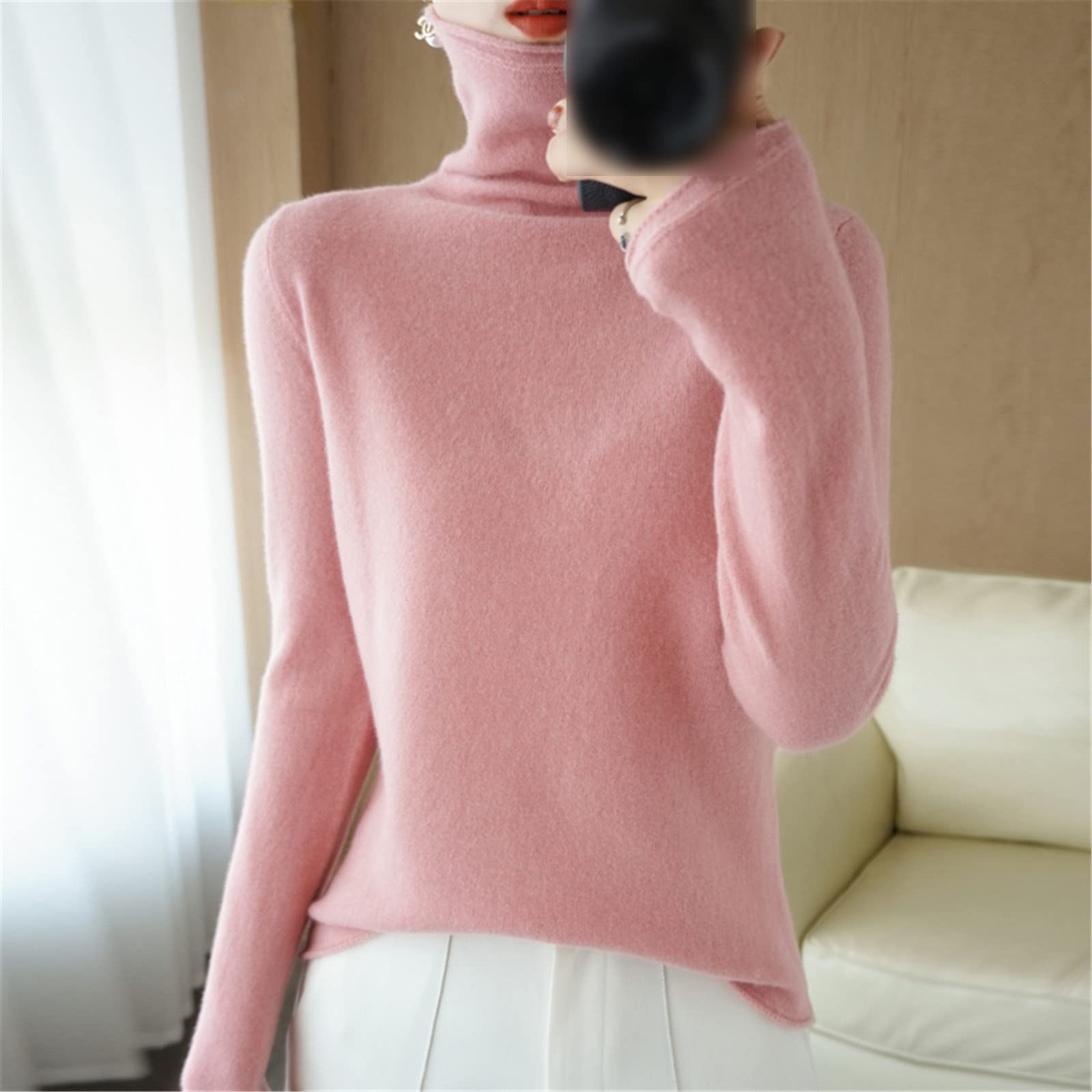 Kelsiop Pull 100 % laine pour femme col roulé pull cachemire décontracté manches longues tricot haut automne hiver manteau, blanc, M