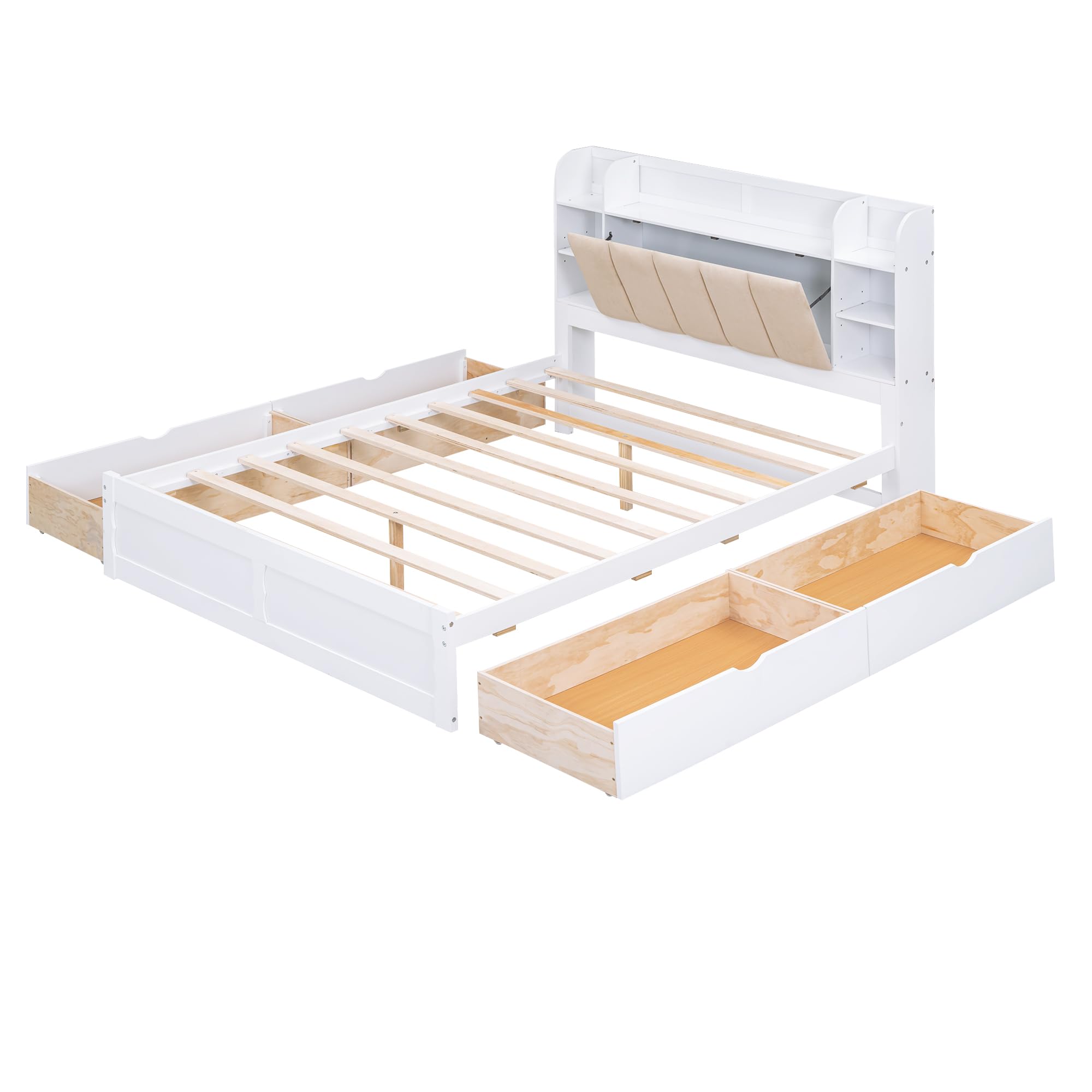 Merax Queen Size Platform Bed, Wood Queen Bed Frame with Storage ...