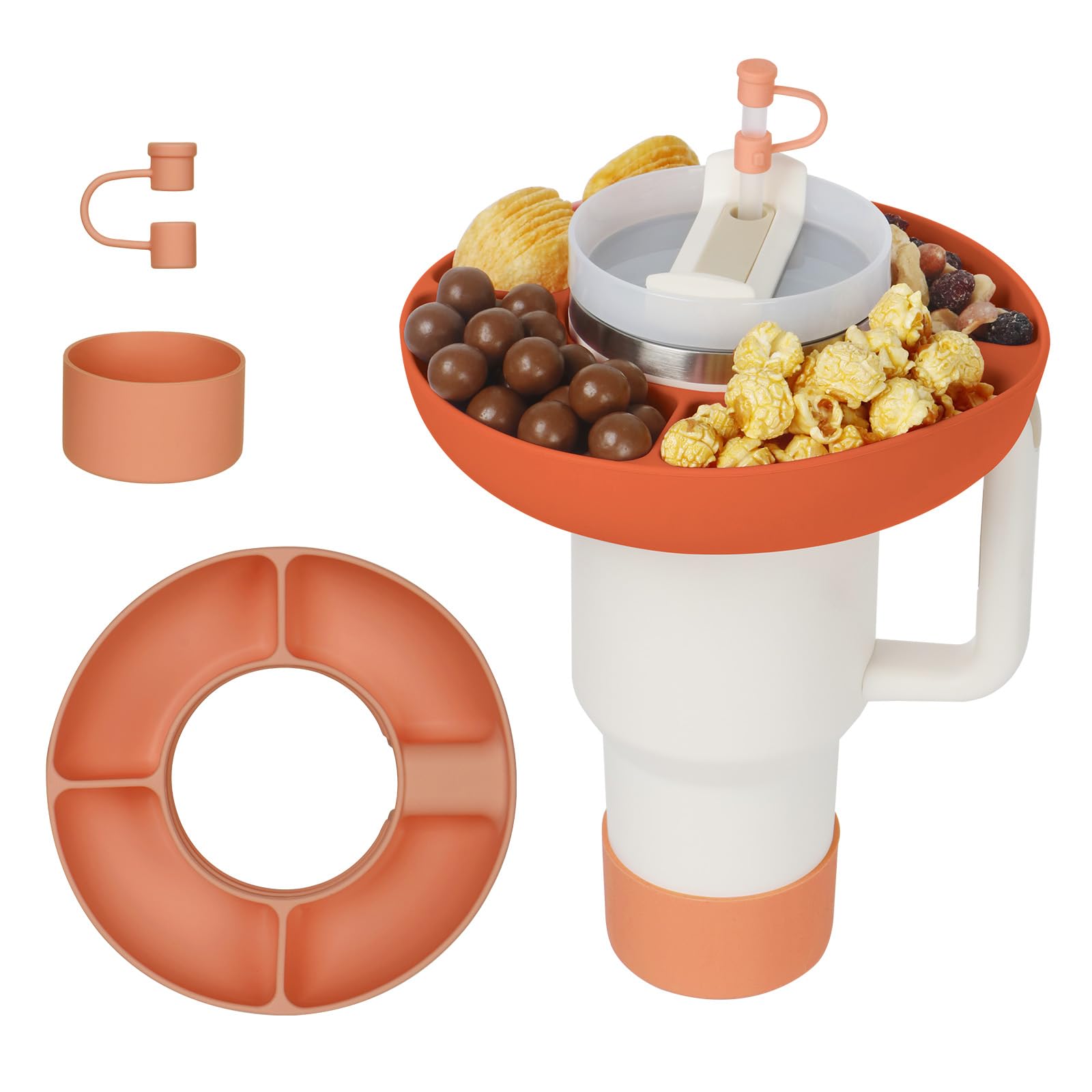 GENLEAS Snack Bowl Kit for Stanley Cup 40 oz, Reusable Silicone Tumbler Snack Tray Compatible with Stanley Cup 40 oz Tumbler with Handle, Stanley Bottle Accessories(Orange)