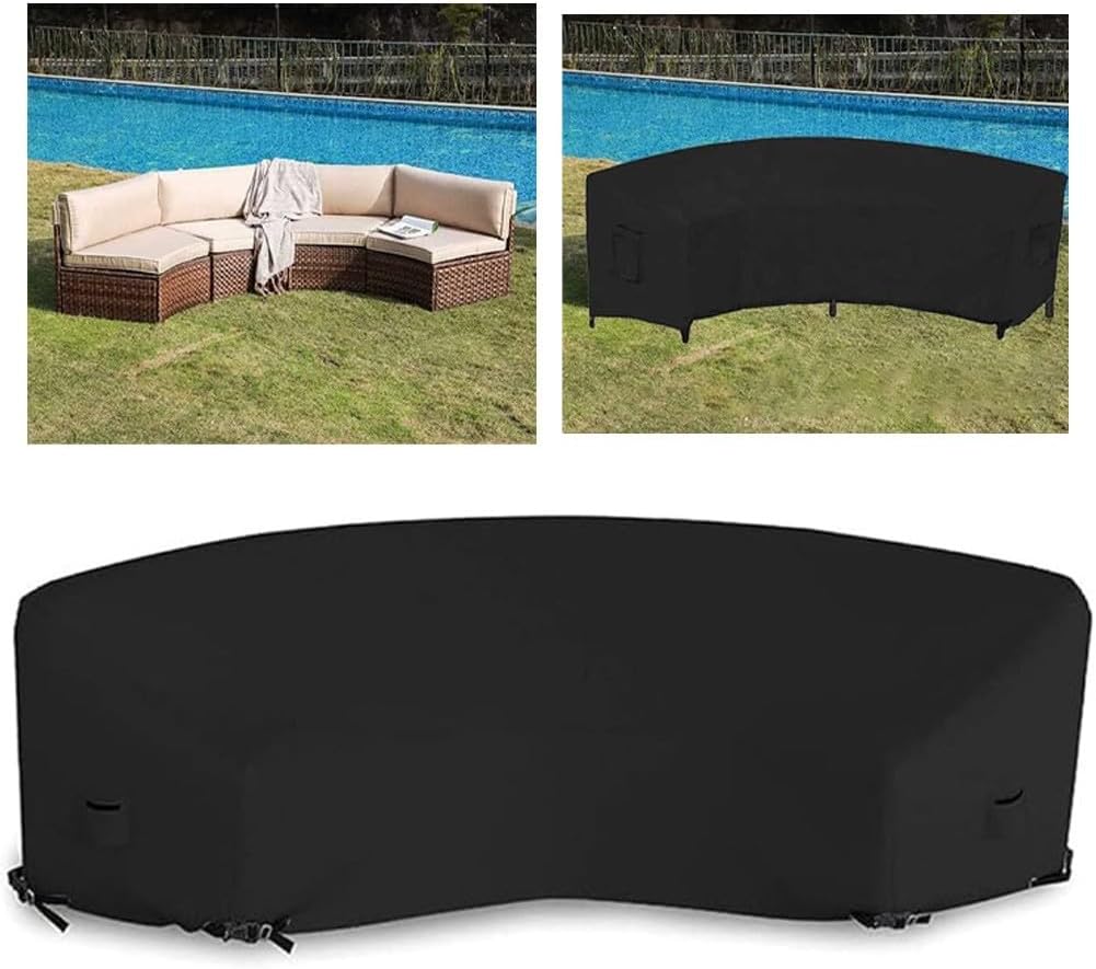 Outdoor Curved Sofa Cover, Waterproof Outdoor Patio Sectional Sofa Cover Curved Fit 420D Fabric Weather Resistant with UV Protection Heavy Duty Furniture Protector(89 * 45 * 33 inches)