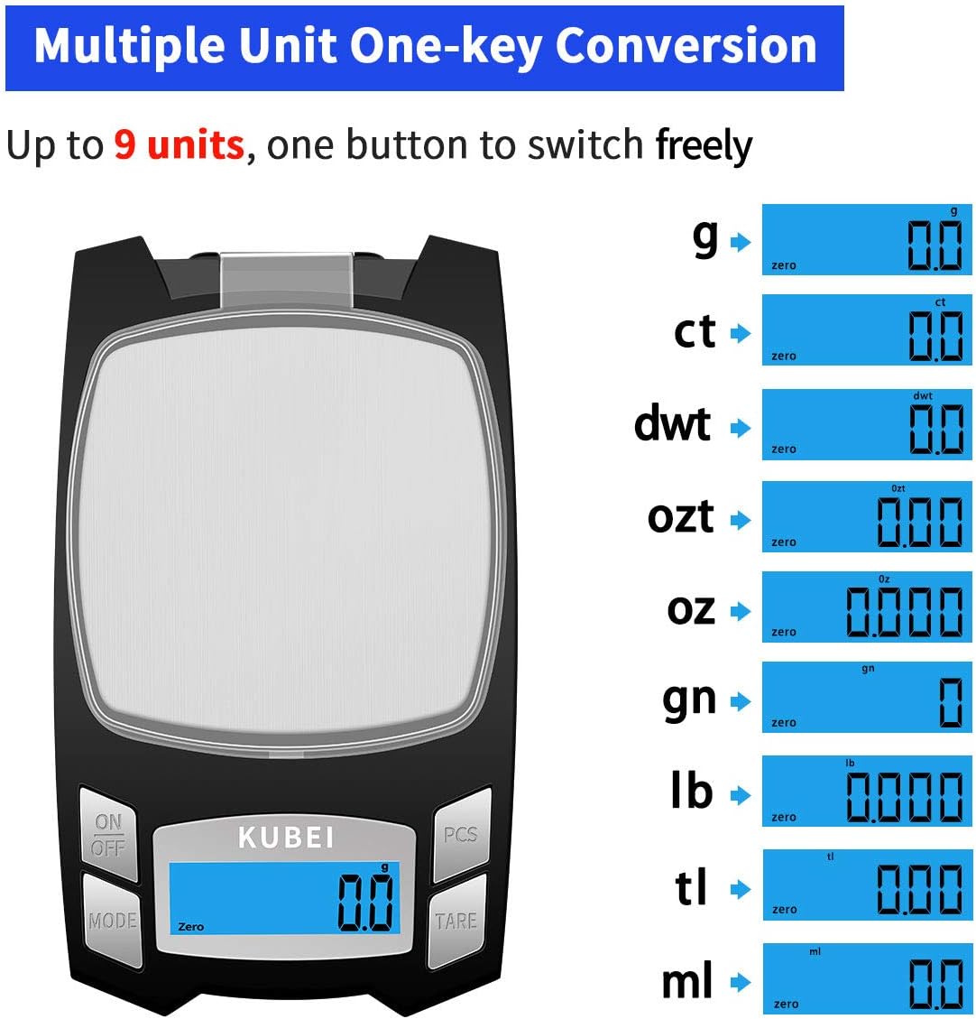 KUBEI Rechargeable Digital Pocket Scale 1000g/0.1g, Mini Kitchen Scale, Portable Electronic Food Scale Gram Scale, Small Milligram Scale for Jewelry