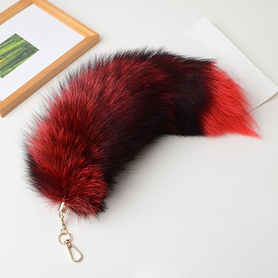 FSSTUD Furry Fox Tail Keychain Long Wolf Tail Keychain Faux Fur Bag Charm Animal Tail Key Ring Plush Keyring Pendant Charm Cute Key Chain Hanging Ornament for Halloween Cosplay Purple 40 cm