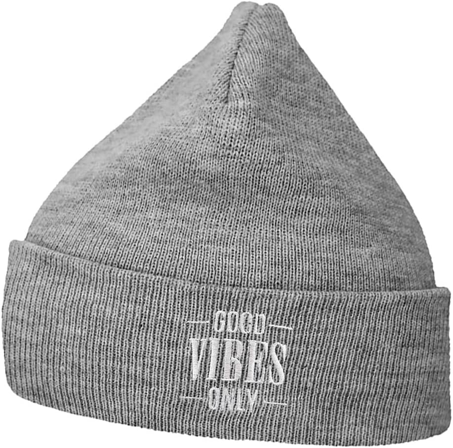 Mens Beanie Knit Hats Good Vibes Only Embroidered Unisex Casual Beanies Hats for Winter