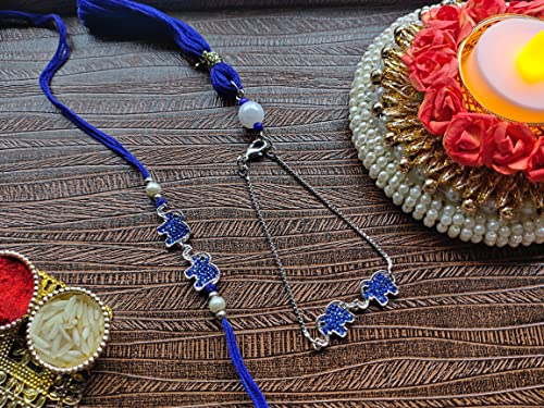 Image of Mahi Rakhi for Brother and Bhabhi with Studded Crystals and Tassels (PARCOL1105521PR)