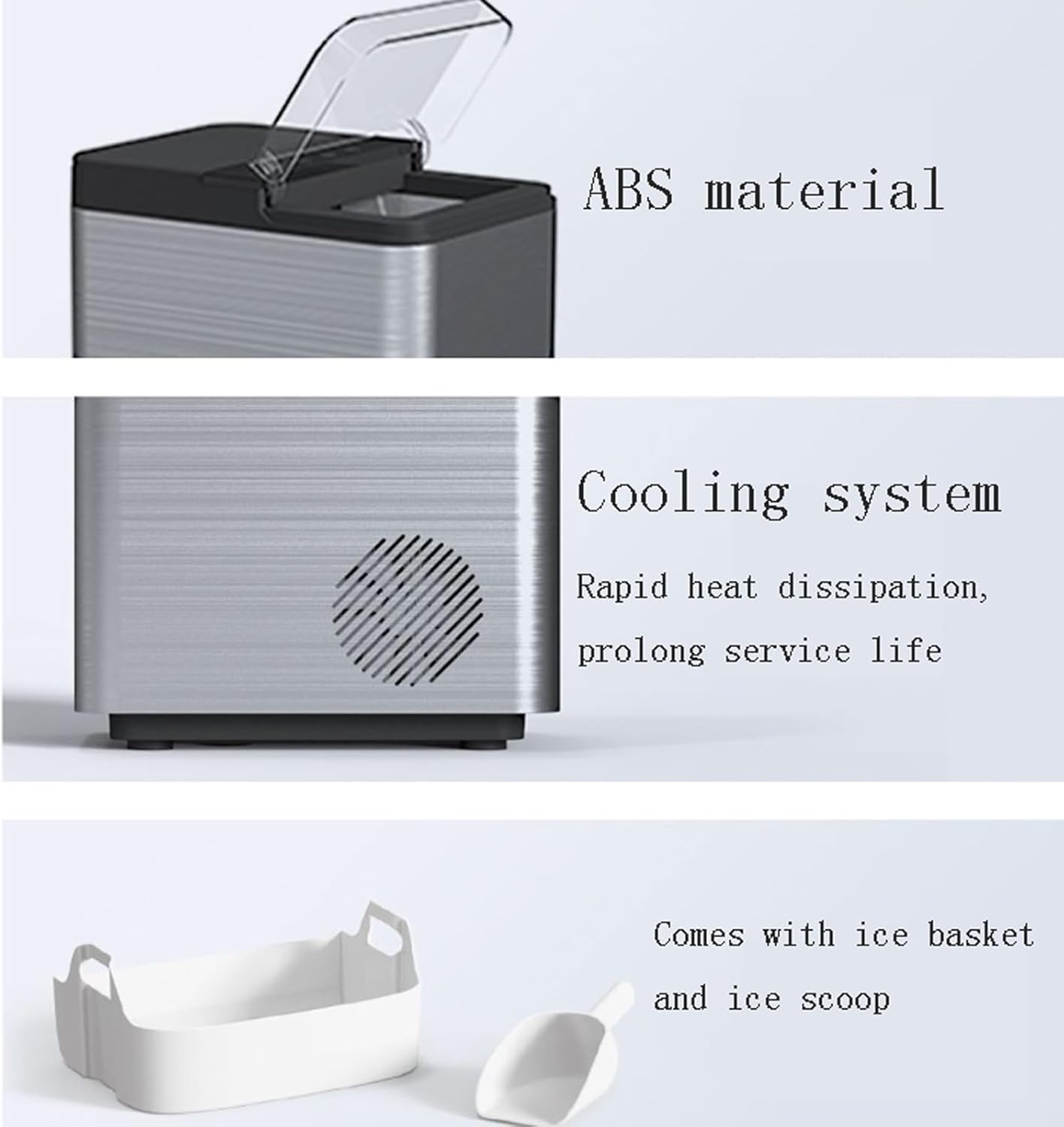 Ice Maker Ice Maker Countertop, 26 lbs/Day, 6-8 Mins/9 Pcs Bullet Ice, with Ice Scoop and Basket, Ice Maker Machine for Home Party Outdoor RV, Stainless Steel Countertop Ice Maker