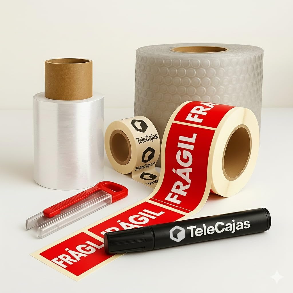 TELECAJAS | Kit de Mudanza Esencial para Familias | Incluye Cajas de Cartón, Plástico de Burbujas y Material de Embalaje (Pack Esencial)