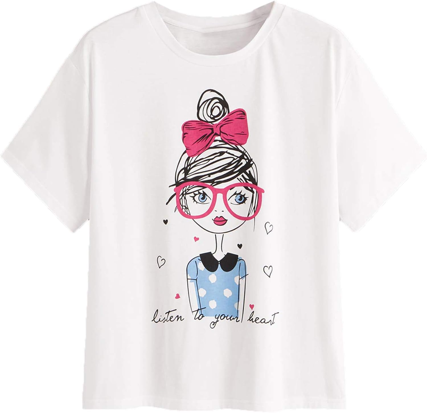 SweatyRocks Women's Cute Graphic T-Shirts Crewneck Short Sleeve Casual Gesture Print Tee Tops