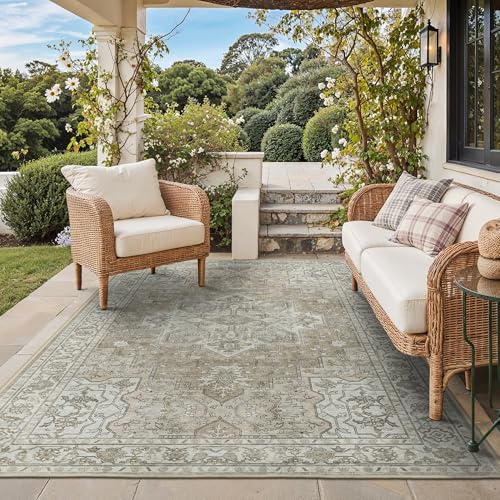 GENIMO Outdoor & Indoor Area Rug 6'x9', Waterproof, Non-Shedding, Easy Cleaning, Boho Mat for Patio, Living Room, Balcony, Dining Room, RV, Deck, Bedroom, Camping, Outside Carpet,Coffee Beige by GENIMO - Used condition - US$49.94