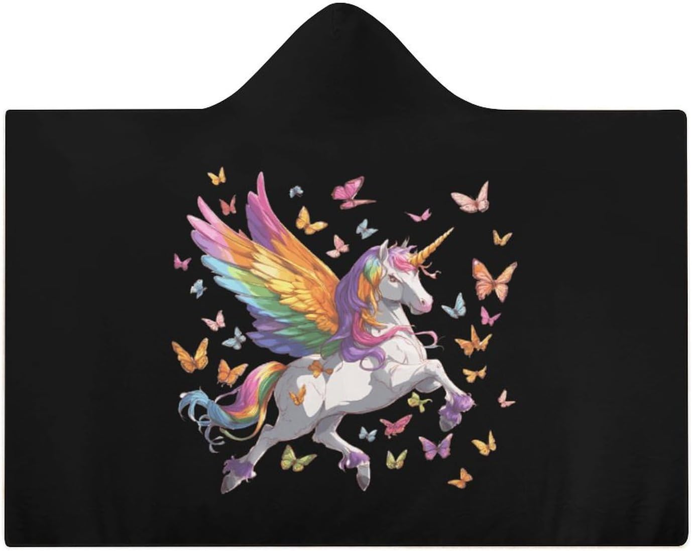 Colorful Un-icorns Butterflies Wearable Blanket Oversized Throw Cape | Cozy Hooded Blanket Gifts for Women Men