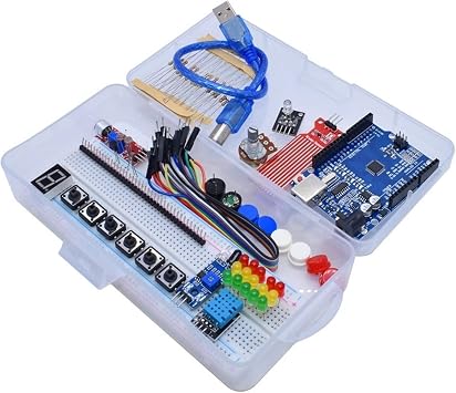 VSOLS Starter Kit Breadboard Basic Simple Learning Kit, Sound/water Level/humidity/distance Detection, LED Control Color Plastic case