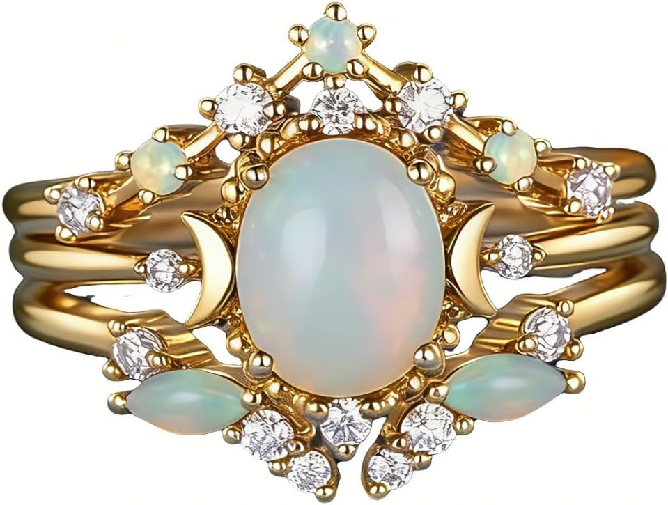 Opal Ring for Women 925 Sterling Silver/10K/14K/18K Gold Opal Engagement Ring Dainty Jewelry Gift for Her Customizable