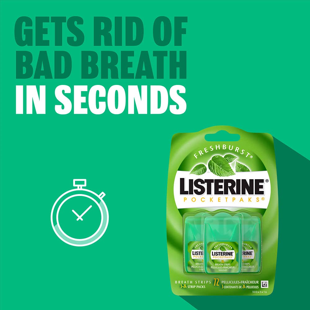 Listerine Freshburst Pocketpaks Bad Breath Strips, Kills Germs, Portable Pack, 24 Count, Pack o f 3 : Beauty & Personal Care