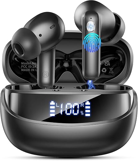 2026 Cuffie Bluetooth 5.4, Auricolari Bluetooth Stereo HiFi Con 4 ENC Microfoni Anti-Rumore, Durata 50 Ore Cuffiette In Ear, Cuffiette Touch Control, Impermeabili IP7 Cuffie Senza Fili, LED-Display