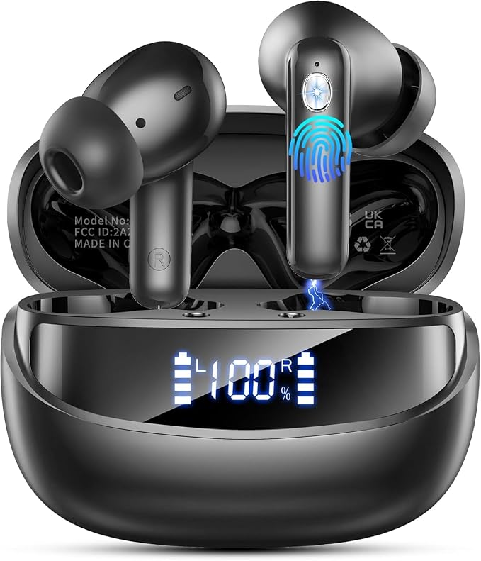 Cuffie Bluetooth 5.4 con display LED, custodia di ricarica e design ergonomico