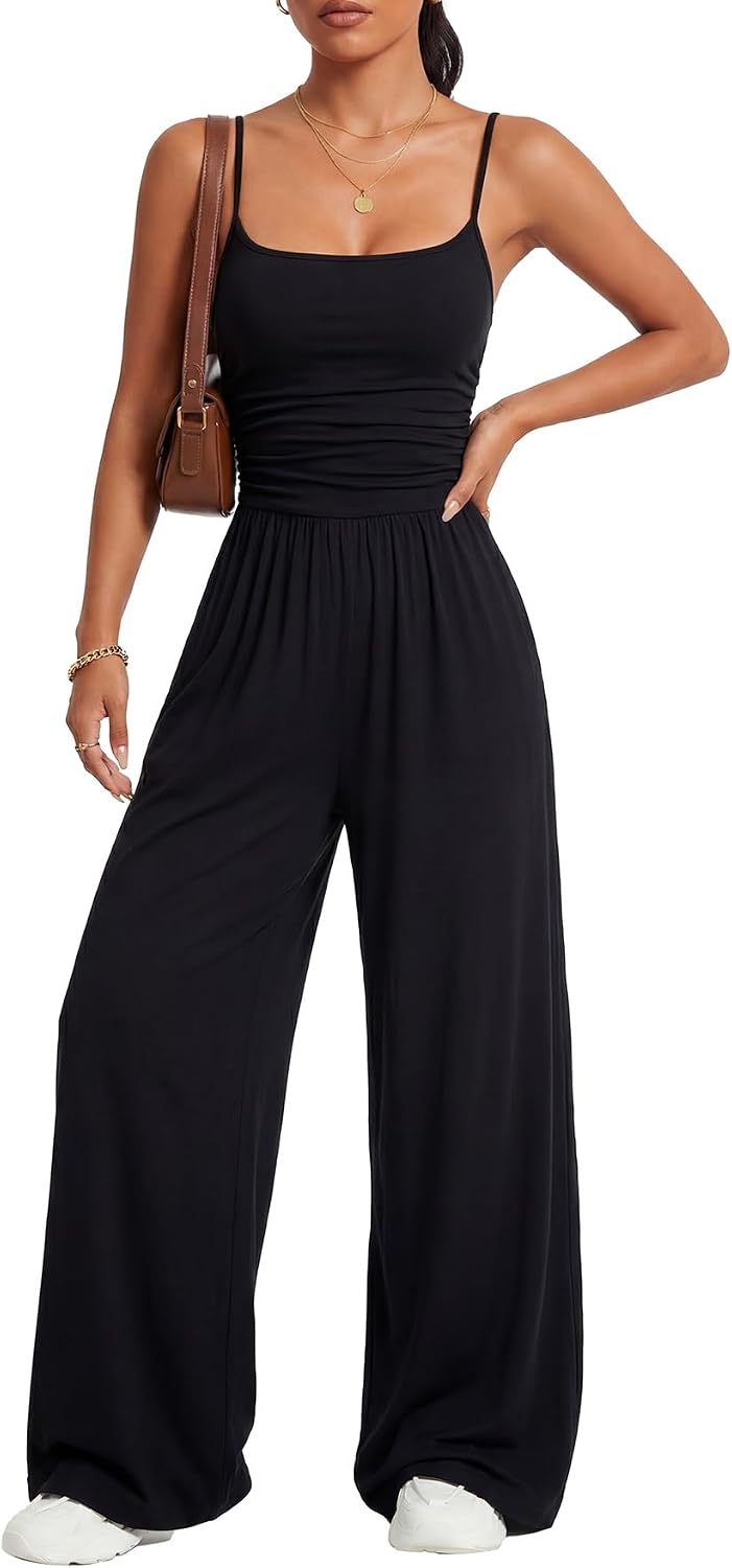 KIFOVEN Women's Spaghetti Strap Square Neck Wide Leg Weekend Casual Jumpsuit Romper