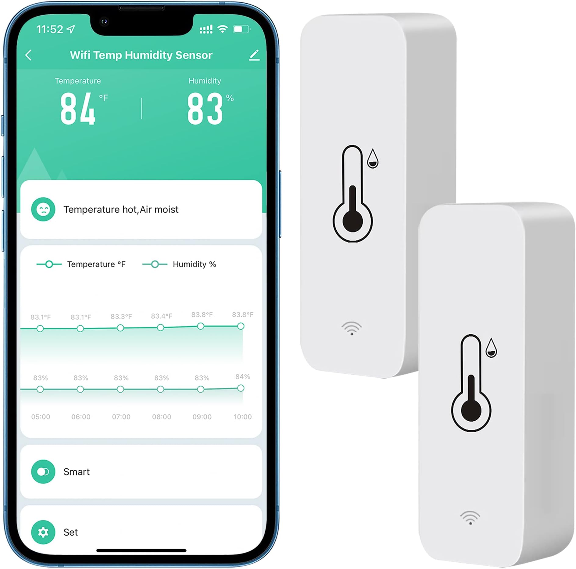 WiFi Hygrometer Thermometer Sensor, Wireless Temperature and Humidity Sensor for Indoor and Outdoor Use with Remote App Notification Alarm, Works with the Tuya App (2 Pack)