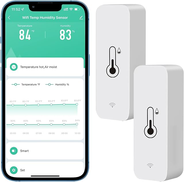 WiFi-Hygrometer Thermometer-Sensor, kabelloser Temperatur- und Feuchtigkeitssensor für den Innen- und Außenbereich mit Remote-App-Benachrichtigungsalarm, Arbeit mit der Tuya-App (2-Pack)