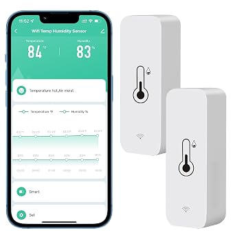 WiFi Hygrometer Thermometer Sensor, Wireless Temperature and Humidity Sensor for Indoor and Outdoor Use with Remote App Notification Alarm, Works with the Tuya App 2 Pack