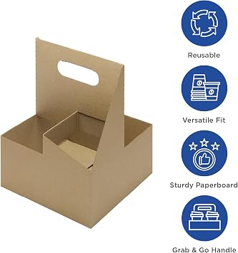 Karat Paperboard Drink Carrier with Handle [200ct] - Sturdy Kraft Coffee Cup Carrier for Hot/Cold Beverages, Fits 12-32 oz Cups - Eco-Friendly, Disposable To-Go Drink Holder (4-Cup)