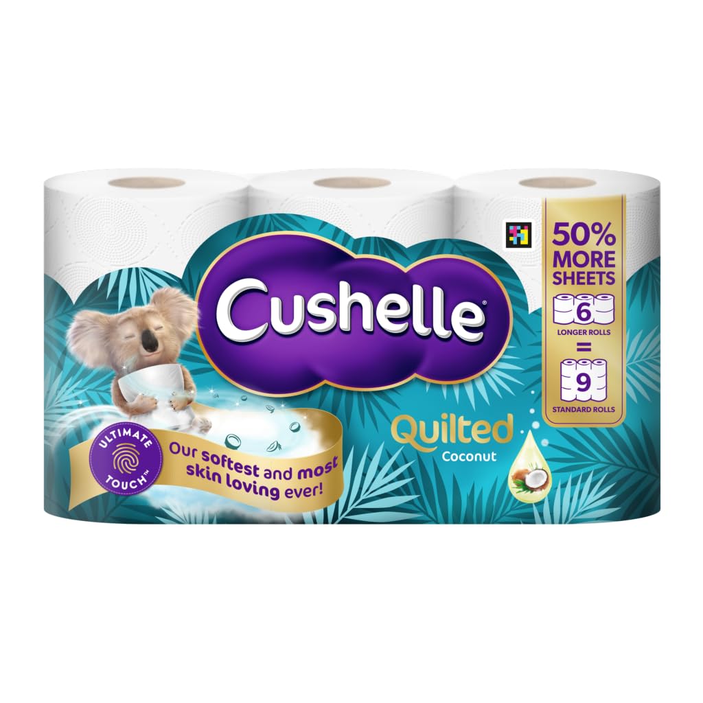 Quilted Coconut 50% Longer Lasting Toilet Tissue 6 Equals 9 Regular Rolls