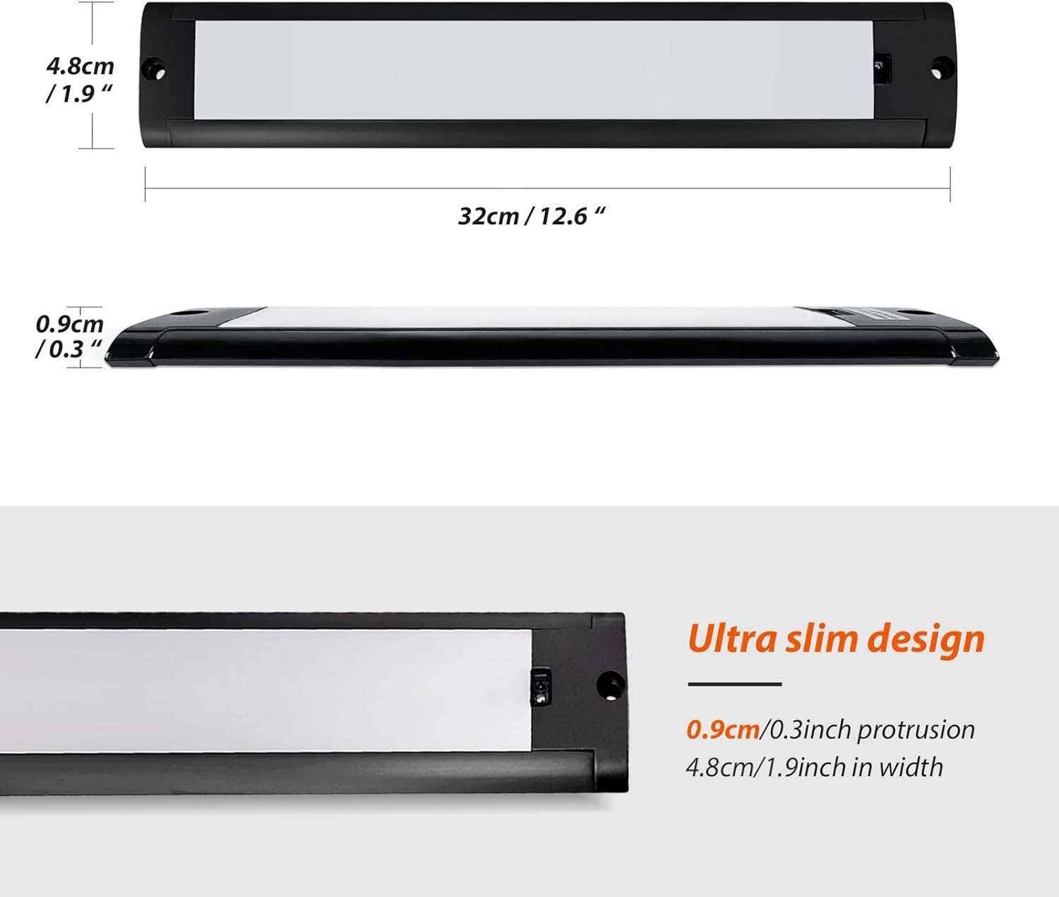 12V RV Light Interior LED Hand Swipe Sensor Light Fixture for RV Kitchen Cabinet Dimmable Warm White Lighting 490lumens, 12.6inch