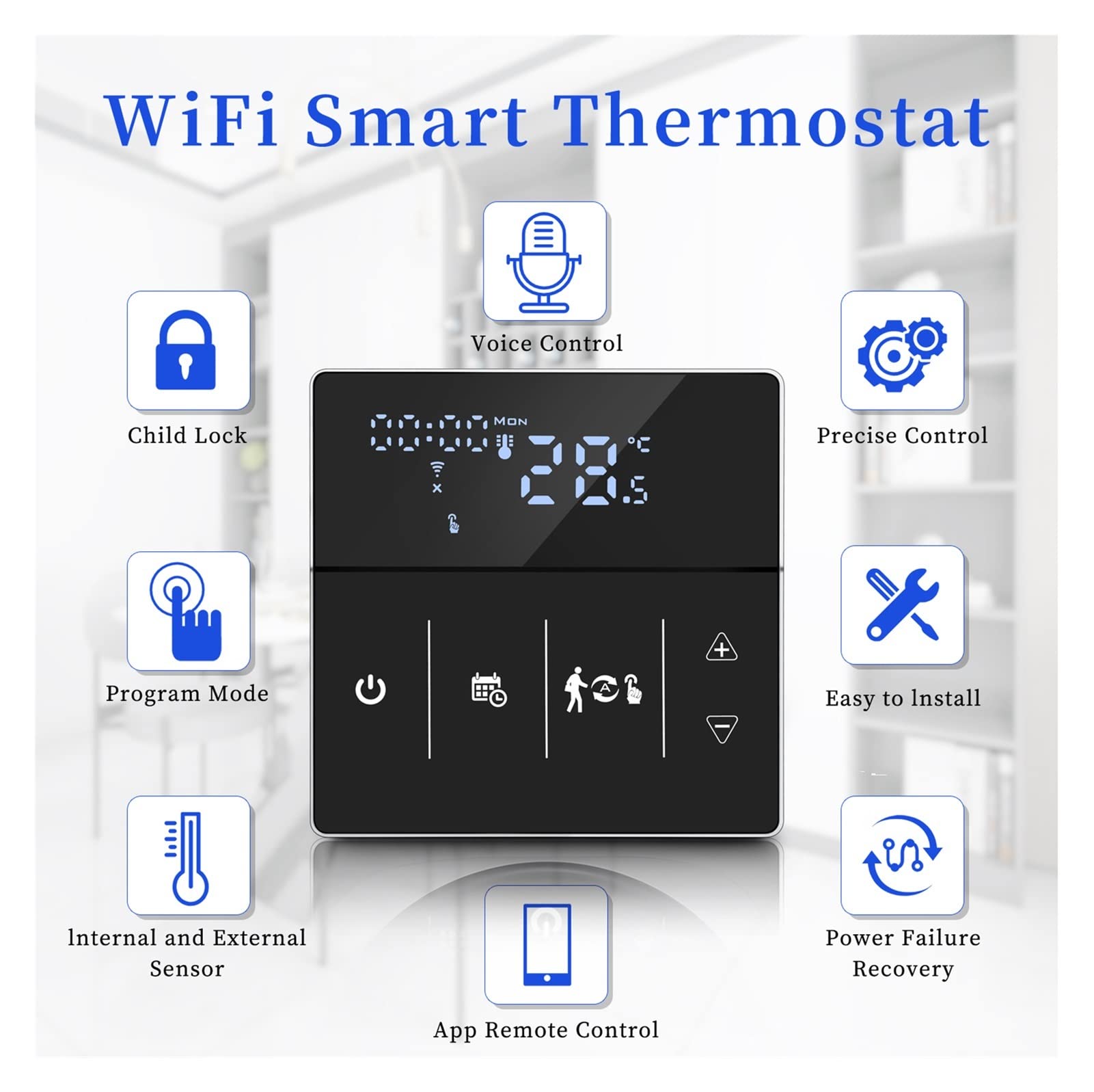 Cyfrowy higrometr termometr wewnętrzny Tuya WiFi Smart Thermostat, Elektryczna Ogrzewanie podłogowe Ogrzewanie Wody/Gaz Pilot Pilot Z wyświetlaczem LCD(Nero)