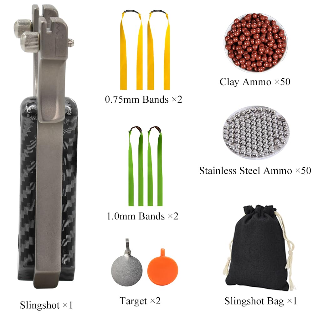 Piaoyu Stainless Steel Hunting Slingshot Shooting Slingshots for Adult, Professional Athletic Competition Slingshot, Flat Leather Sling Shot Set (02Black)