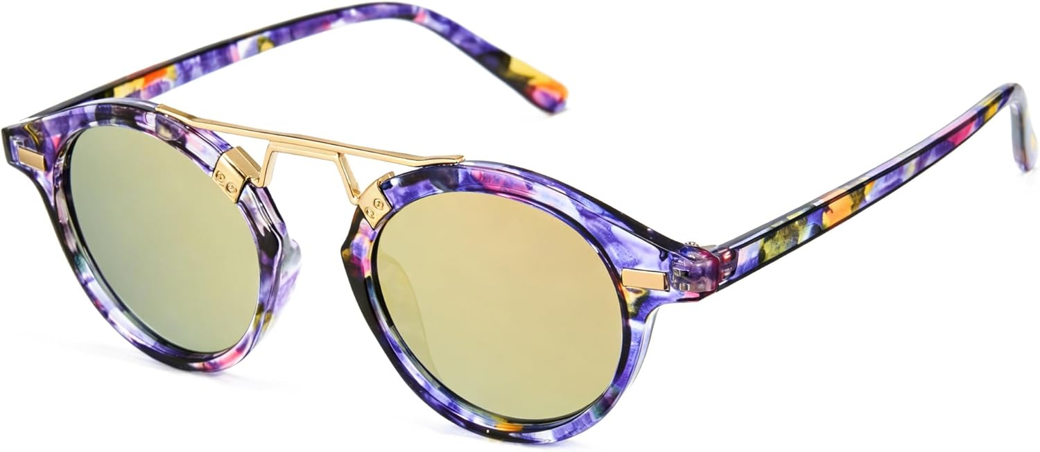 Cyxus Retro Round Sunglasses for Women Men Trendy Shades UV Protection for Vacation Travel 1364