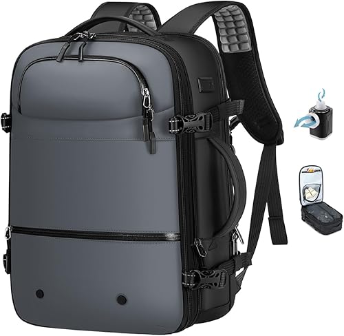 SOAEON Mochila al vacío con bomba impermeable debajo del asiento mochila de transporte con sellado al vacío compresión para avión, Gris, Grande,