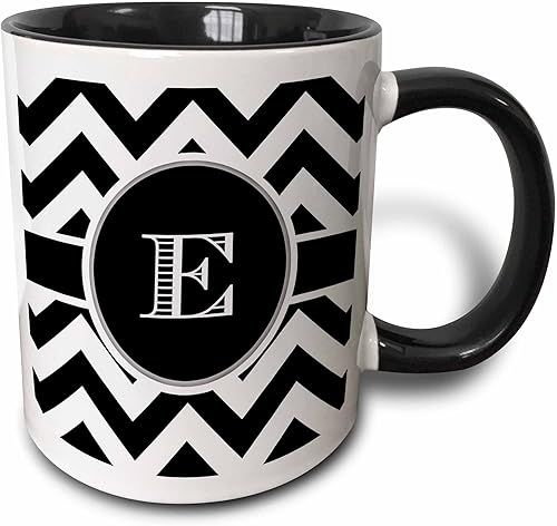 3dRose Taza de cerámica con monograma de cheurón blanco y negro, 1 unidad (paquete de 1)