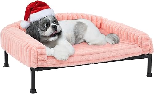 Miniatura 14 de Veehoo Cama Elevada para Perros con Cojín de Apoyo, Camas de Felpa Esponjosa para Perros Pequeños, Gatos, Cuna Elevada Lavable para Mascotas con