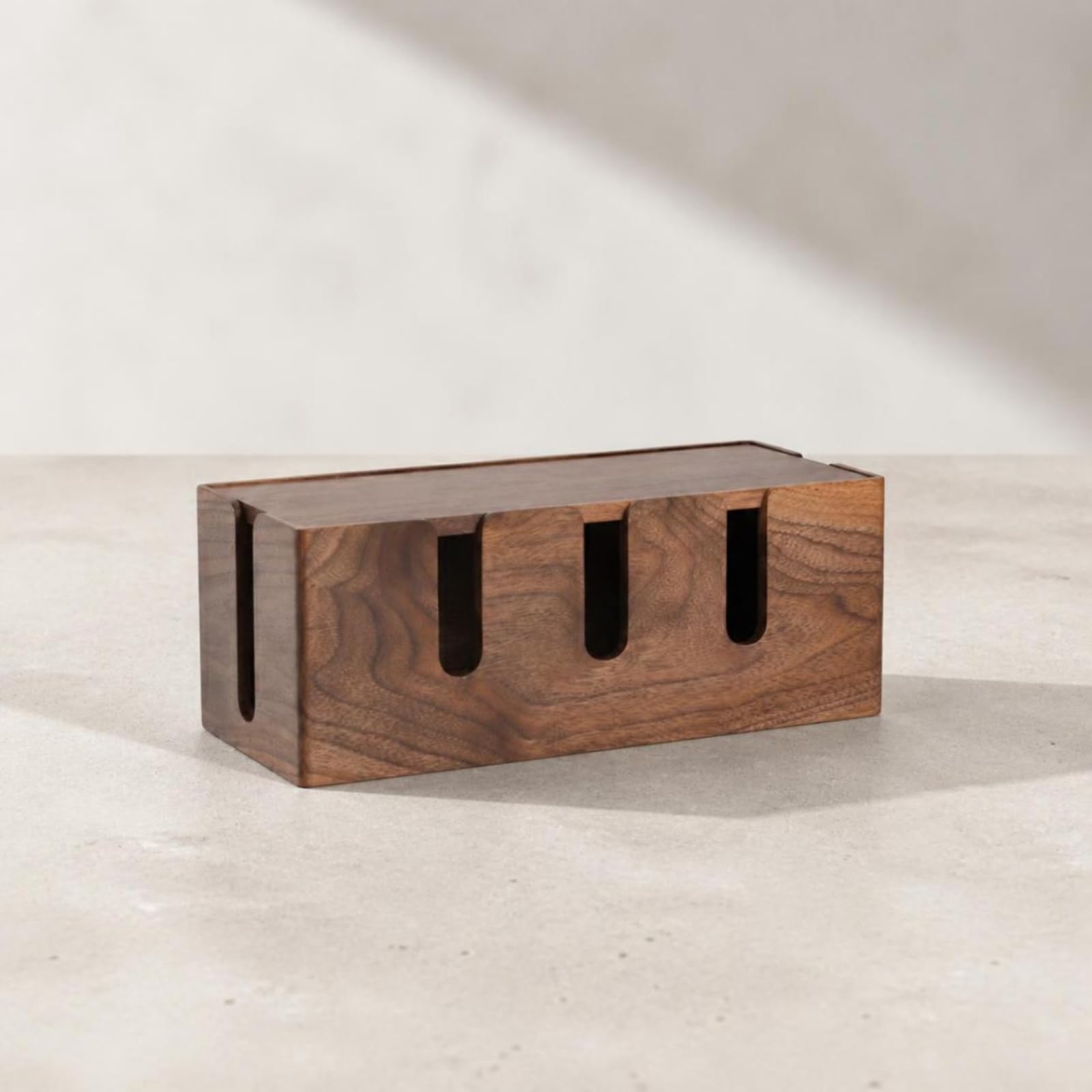 Caja Organizadora Cables Segura Caja Almacenamiento Cables Rectangular Ocultador Regleta para Escritorio, Nogal
