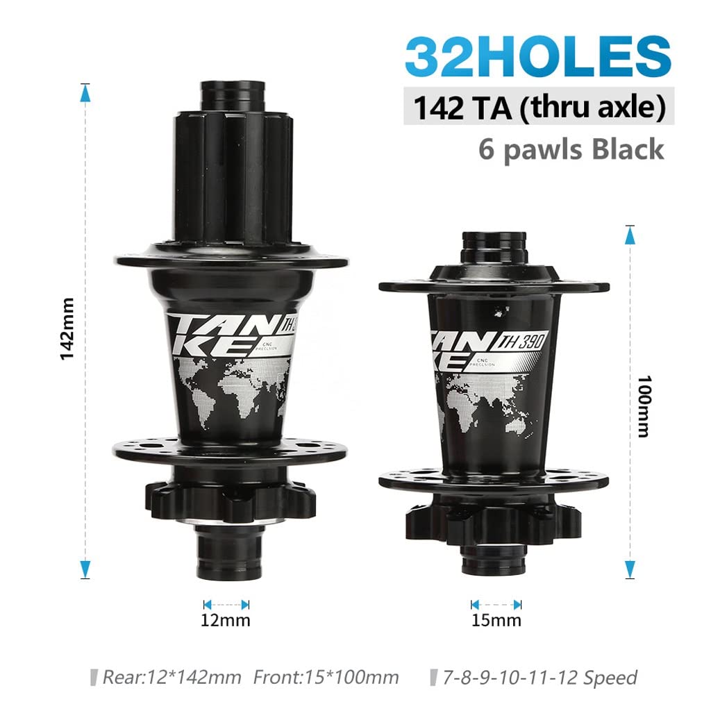 MTB Bike Hubs 32 36 Holes 6 Bolts Disc Brake Hub Thru Axle Front Hub 15x100mm Rear Hub 12x142mm Cassette Bicycle Bearing Hub Set For 7 8 9 10 11 12 Speed Mountain Bike ( Color : Black , Hole : 32H )