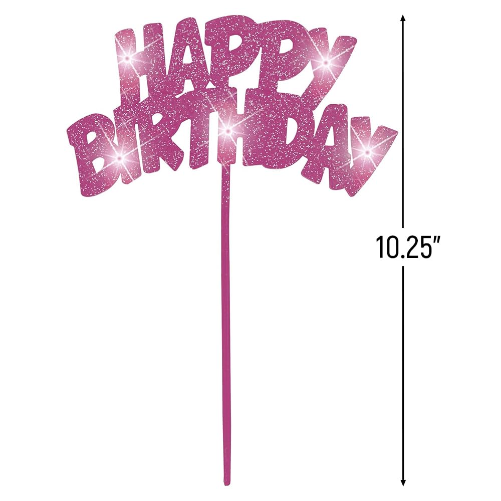 Migająca dekoracja tortu urodzinowego - "Happy Birthday" - różowa