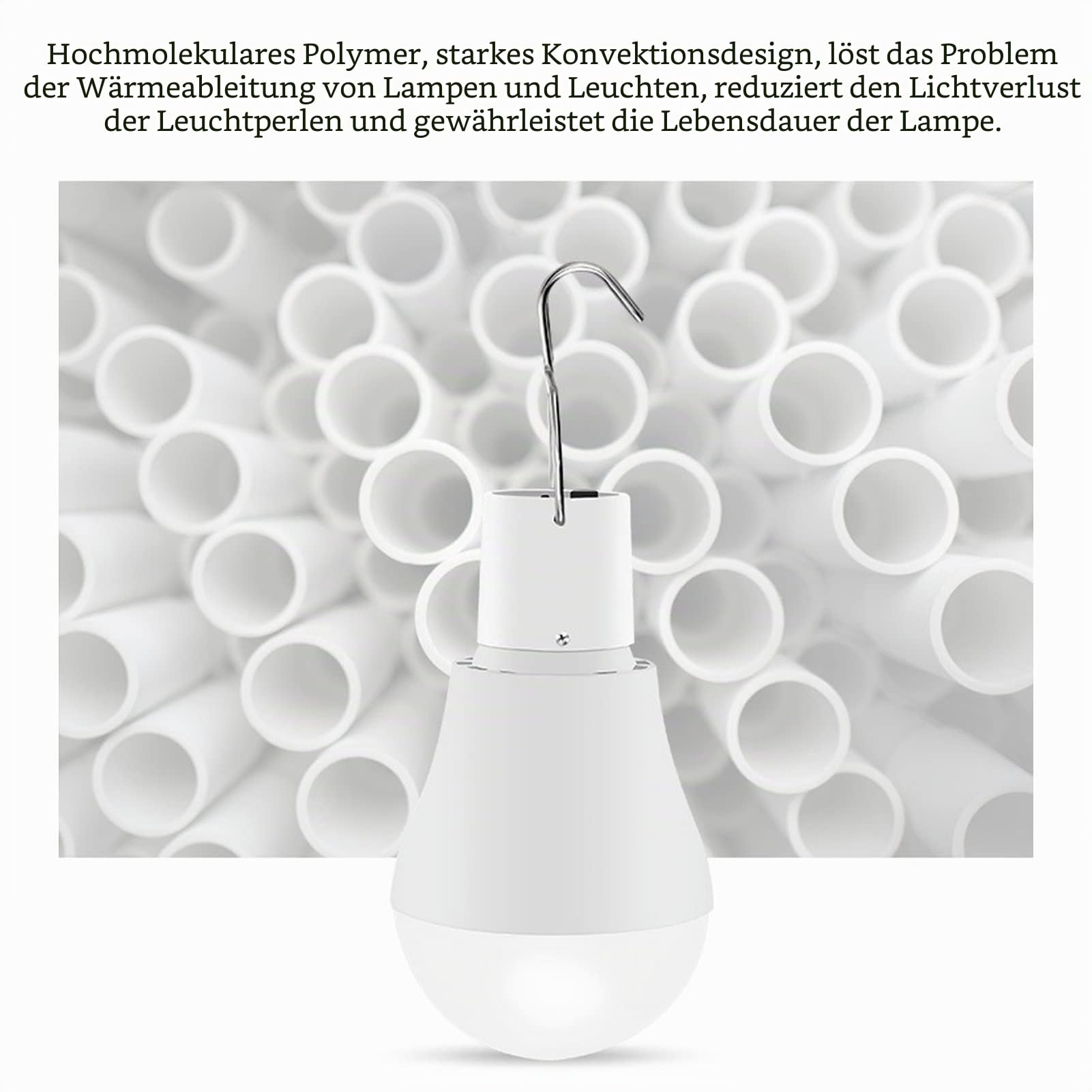 USB-Solar-Glühbirne, LED-Glühbirne mit Haken, für Heimbeleuchtung, Camping, Kochen, Arbeiten, Lesen, Schuppen, Hühnerställe, Notfälle und Stromausfälle