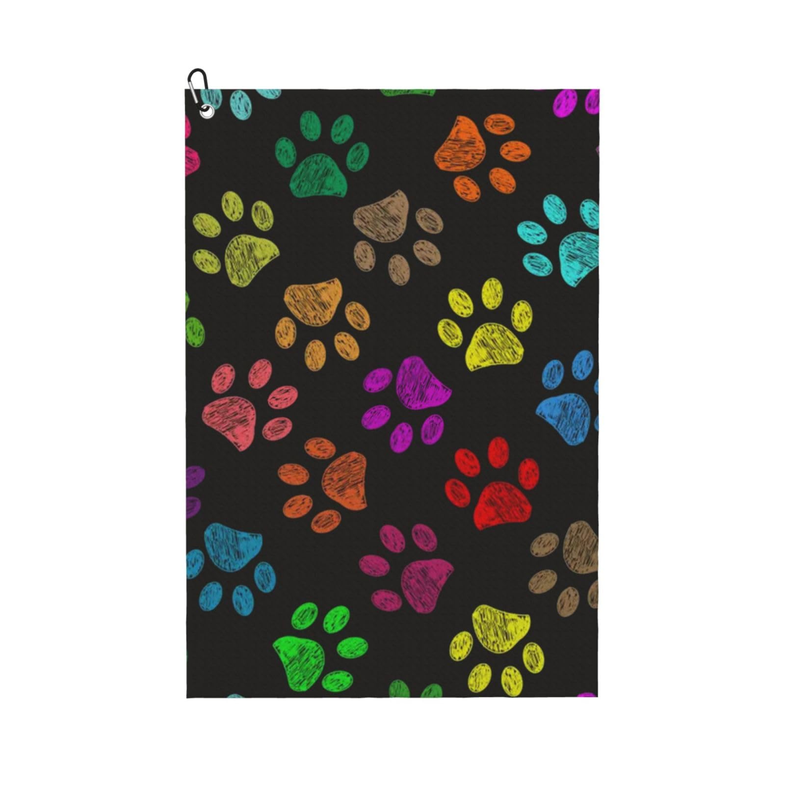 Hnnkloy Doodle Paw Print Cat Dog Black, 16x24 in Portable Waffle Golf Towels with Carabiner Clip for Golf Bag