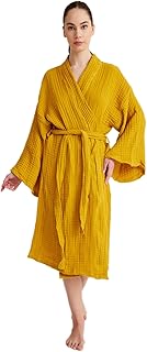 PUER AETERNUS Luxus Bio-Baumwolle Kimono & Bademantel & Nachtwäsche & Strandmantel & Morgenmantel - Marigold Texture, orange, Einheitsgr��e