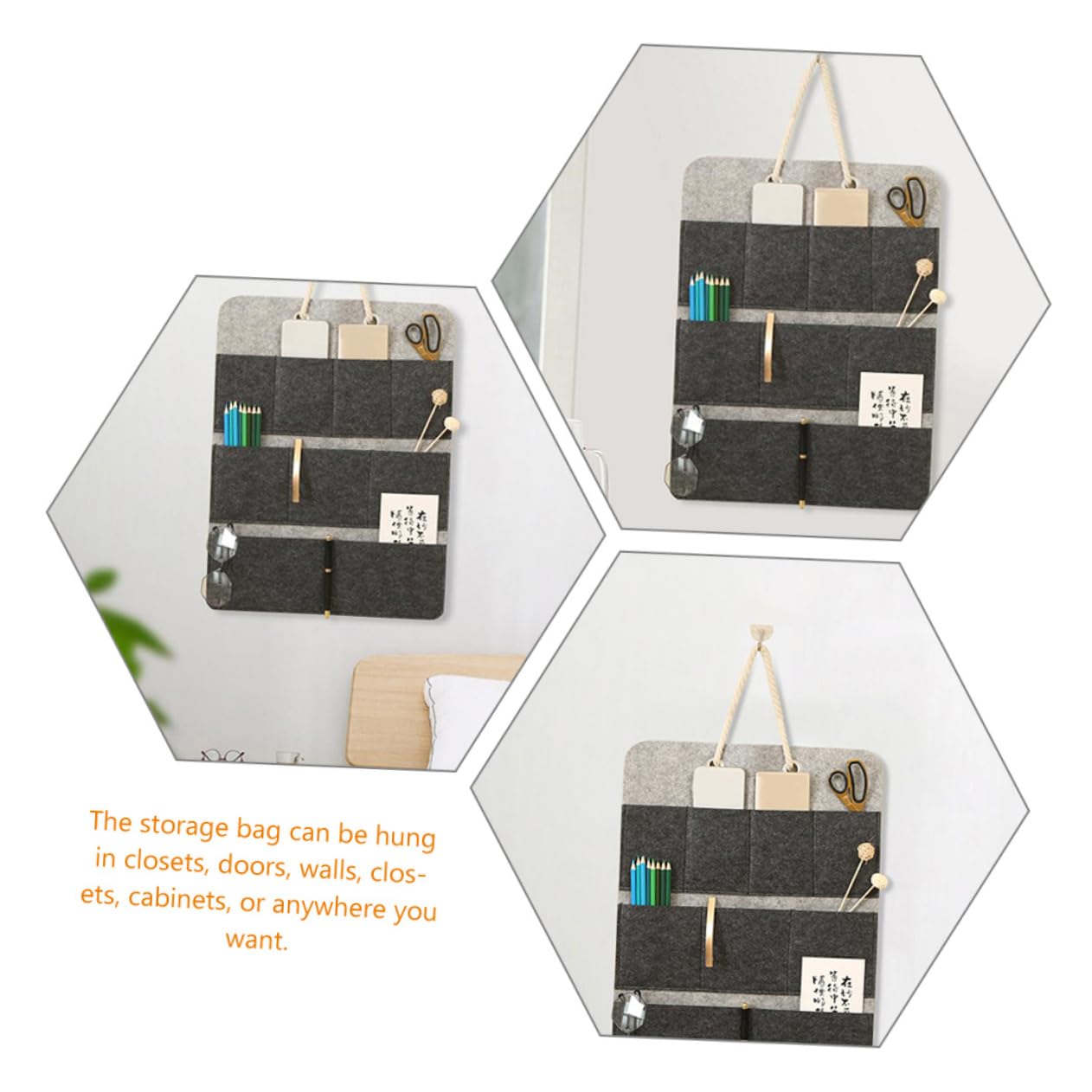 TIDTALEO Hanging Storage Bag Portable Wall Hanging Organizer Multifunctional Felt Storage Bag for Closet Bedroom and Door for Phones Keys and Glasses Easy to Install Deep
