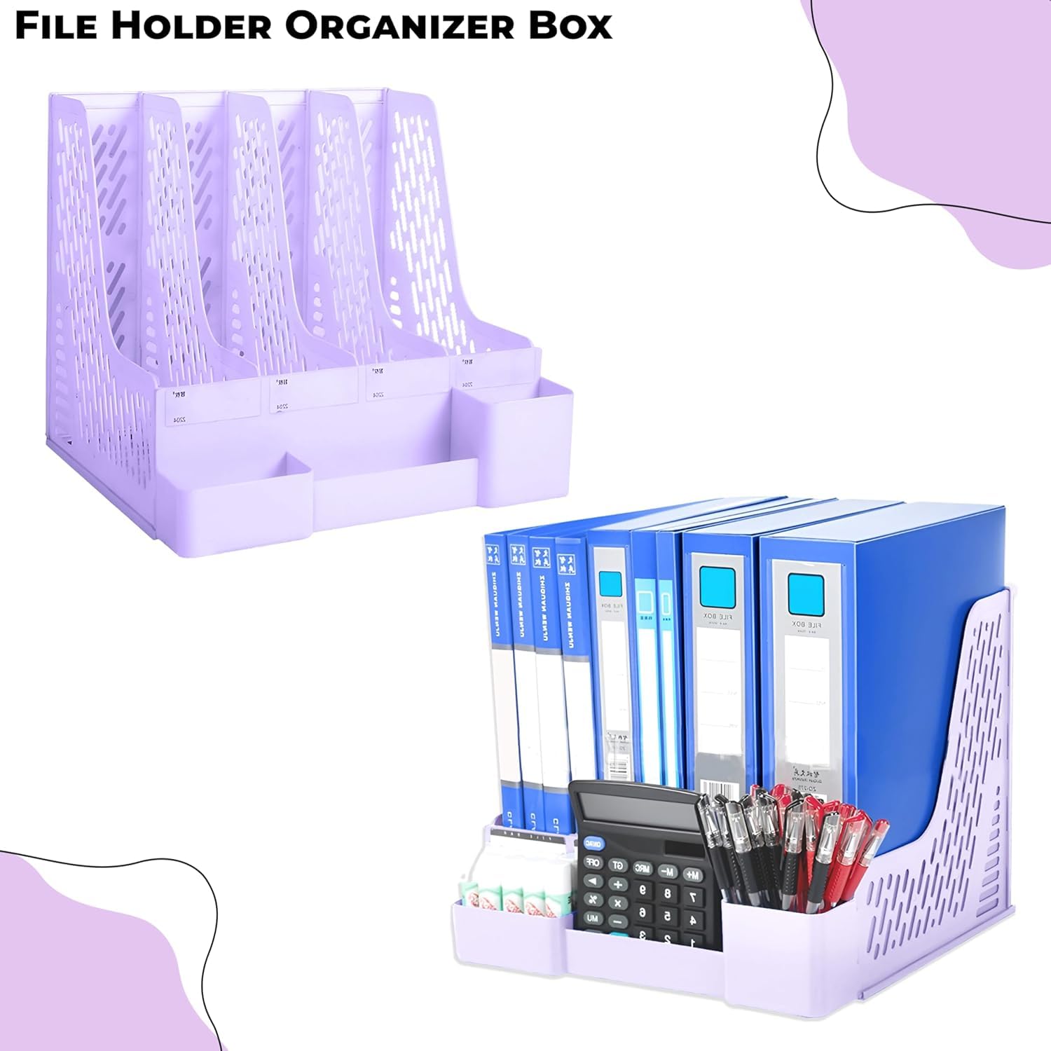 DaKos Portarotolo in plastica a 4 scomparti, organizer da scrivania, organizer per lettere, portapenne, riviste, libri, organizer (viola, confezione da 2)