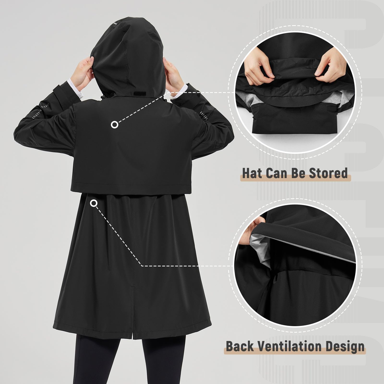 baleaf Regenmantel Damen Lang Wasserdicht Regenjacke Trenchcoat mit Taschen Windbreaker Leicht Regenponcho Packbare Funktionsjacke Raincoat Wandermäntel