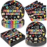 150PCS Preschool Graduation Plates and Napkins 2025 Preschool Graduation Decorations Paper Plates Kindergarten Graduation Napkins Dinnerware Kit for Kindergarten Graduation Party Decorations, Serve 50