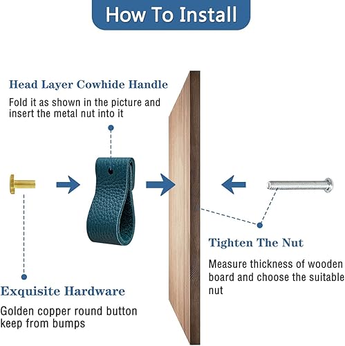 Miniatura 6 de Pomos de cuero para aparador, paquete de 12 pomos para cajones de aparador, pomos suaves para cajones que mejoran el aspecto de los muebles,