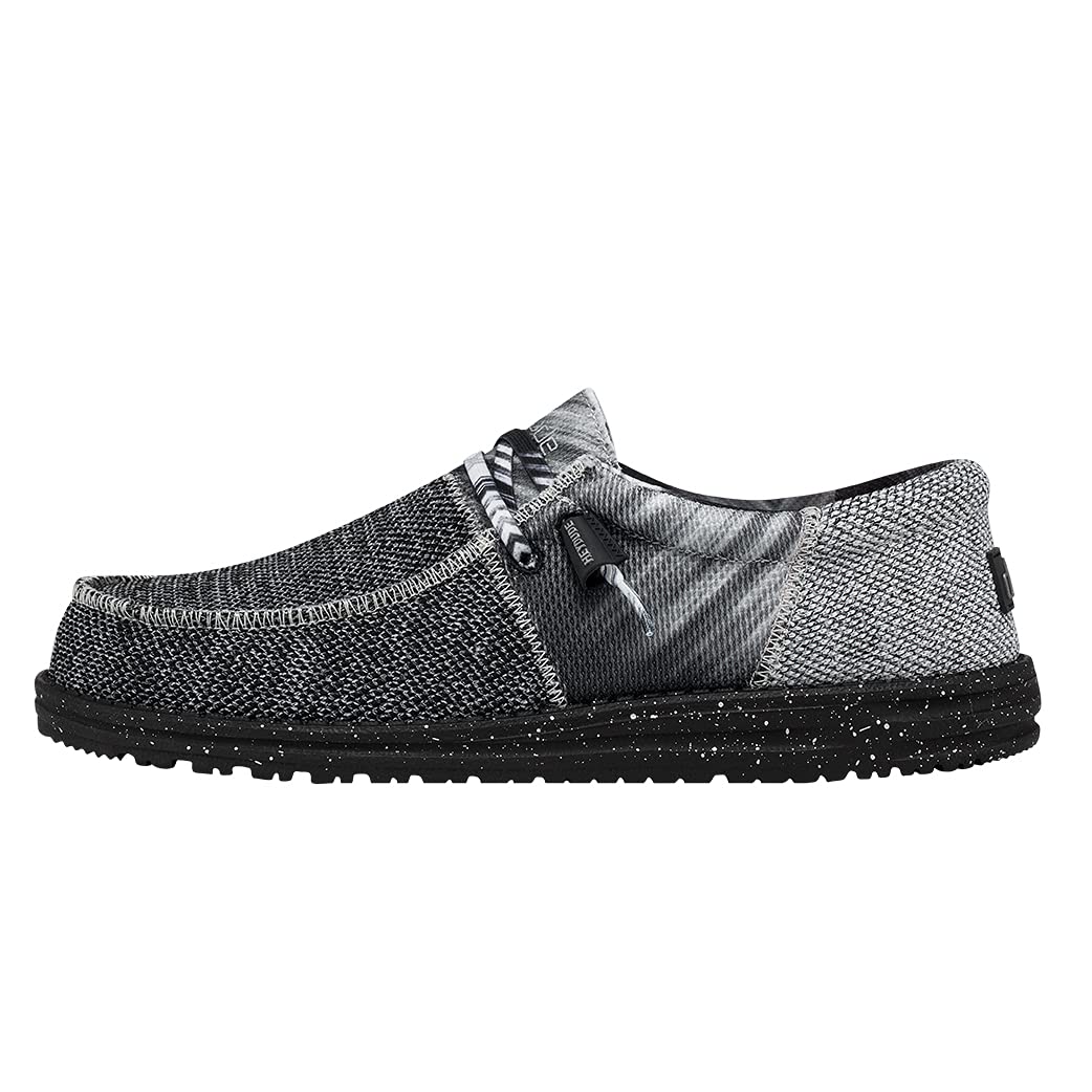 HEYDUDE Men's Wally Sox Tri Fans Black and Silver Size 14 | Men’s Shoes | Men's Lace Up Loafers | Comfortable &amp; Light-Weight